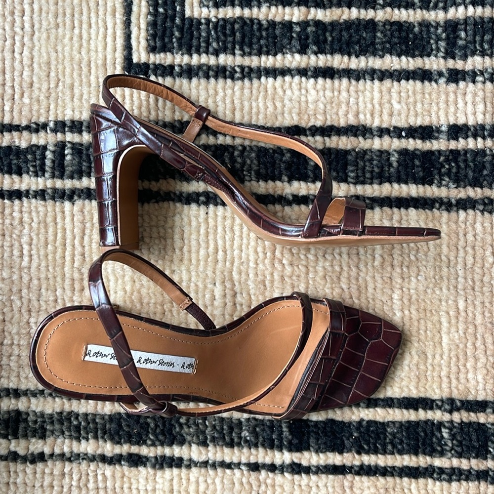 And & Other Stories Brown Croc Strappy Heeled Sandals.